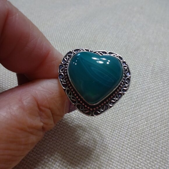 Beautiful GREEN BOTSWANA AGATE Handmade Sterling 925 Ring Size 8.5 #477C - Picture 3 of 3